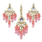 Tehzeeb Creations Gold-Polished Pink Color Kundan Stone/Uncut Kundan/Dibbi Kundan/Meena Kundan/Lucknow Kundan with Monalisa Drop Bridal Set for Girls & Women - Swadesiicart