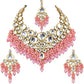 Tehzeeb Creations Gold-Polished Pink Color Kundan Stone/Uncut Kundan/Dibbi Kundan/Meena Kundan/Lucknow Kundan with Monalisa Drop Bridal Set for Girls & Women - Swadesiicart