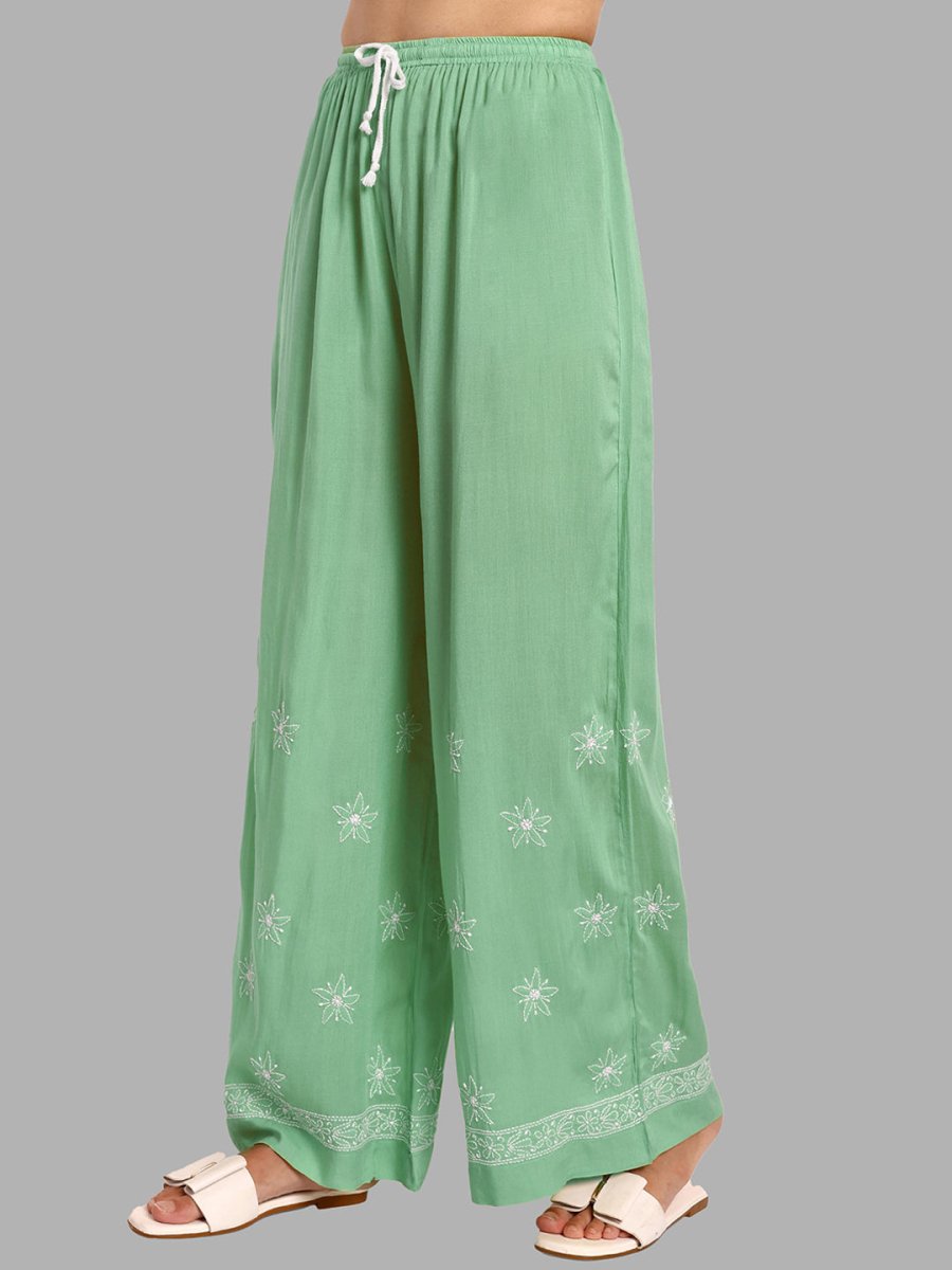 ADA Floral Embroidered Long Sleeves Regular Lucknowi Chikankari Kurta With Palazzos | Swadesiicart