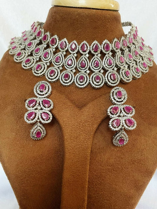 American Diamond Pink Set By House of Ree - Swadesiicart