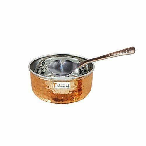 Handmade Steel Copper Serving Bowl and Spoon Set - Swadesiicart