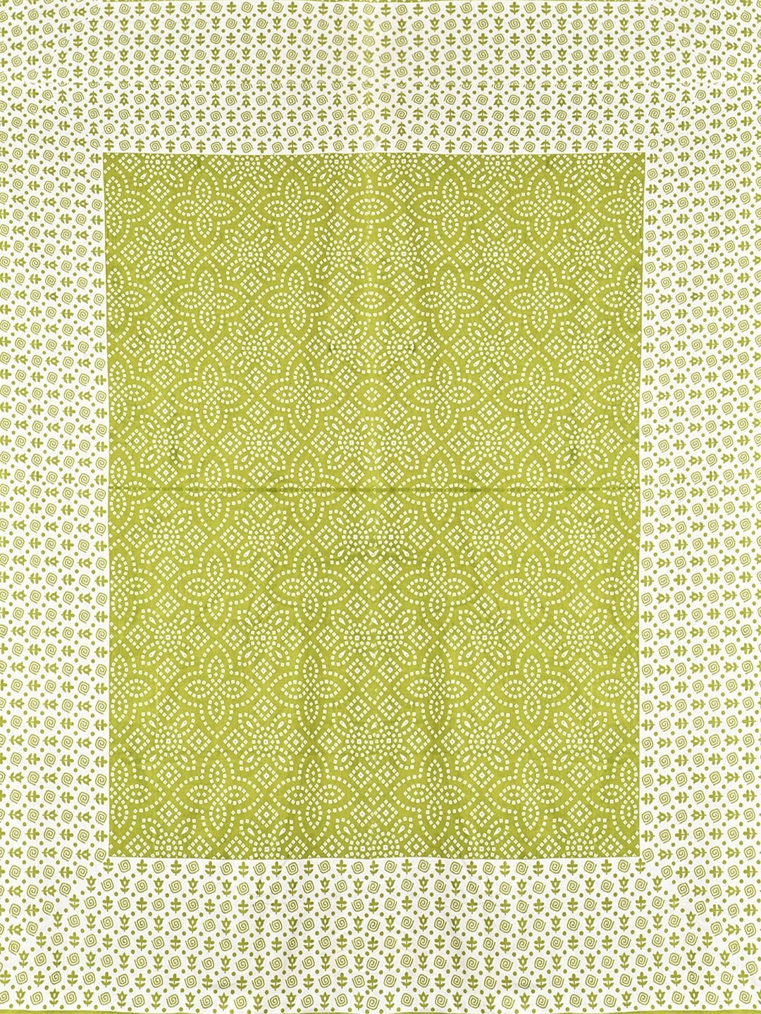Urban Magic Green & White Ethnic Motifs Cotton 104 TC Queen Bedsheet with 2 Pillow Covers - Swadesiicart