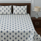 LIVING ROOTS White & Navy Blue Printed 210 TC Cotton 1 Extra Large Bedsheet with 2 Pillow Covers - Swadesiicart