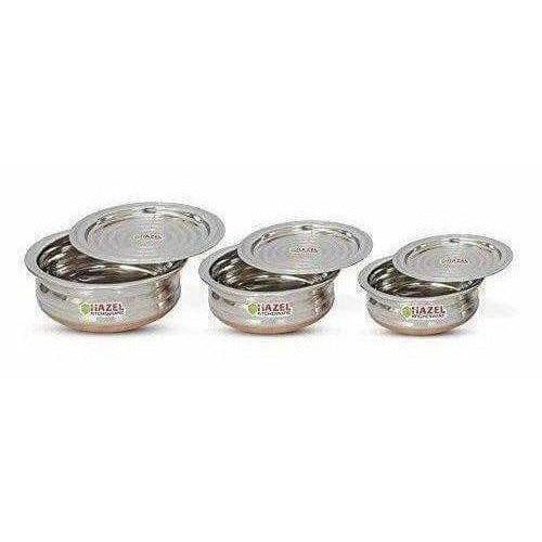 Copper Bottom Kadai Urli with Lid - 3 Pcs Set - Swadesiicart