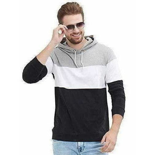 Men's Stylish Full Sleeve Grey, White, Black Hooded T-Shirt | Swadesiicart