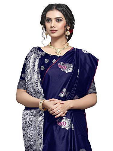 Shiv Textiles Women's Dark Blue Jacquard Art Silk Saree | Swadesiicart