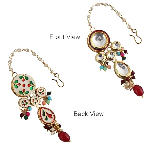 Tehzeeb Creations Back Meenakari Gold-Polished Tika Earring Combo Uncut Big Faux Kundan Choker Necklace set | Swadesiicart