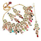Tehzeeb Creations Back Meenakari Gold-Polished Tika Earring Combo Uncut Big Faux Kundan Choker Necklace set | Swadesiicart