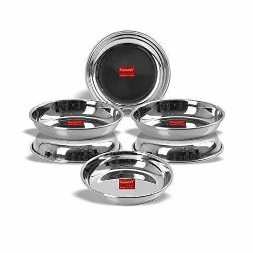 Stainless Steel Heavy Gauge Small Halwa Plates with Mirror finish - Set of 6pc - Swadesiicart