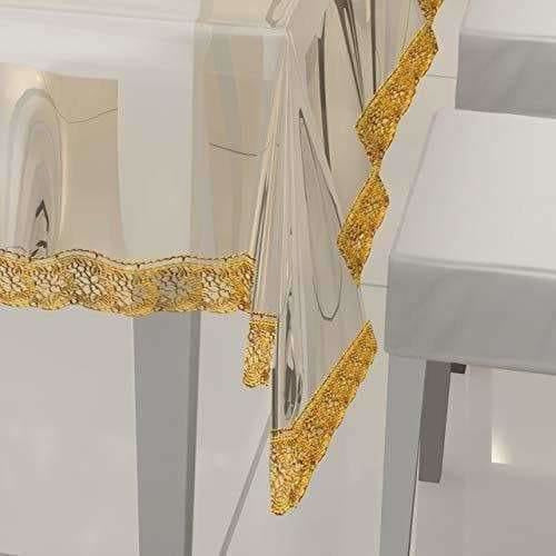 Transparent With Golden Lace 6 Seater Dinning Table Cover - Swadesiicart