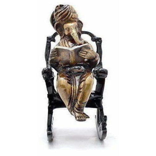 Brass - Ganesha on Rocking Chair - Swadesiicart