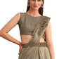 Green Satin Embroidered Ready To Wear Saree With Unstitched Blouse Piece - Nandika | Swadesiicart