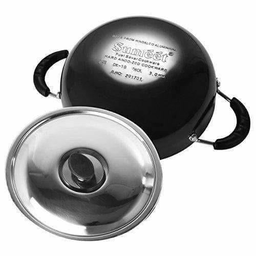 Hard Anodised Deep Kadhai With Stainless Steel Lid - Swadesiicart