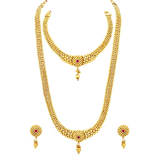 Gold-Polished Traditional Style Choker Necklace Jewellery Set for Women/Girls - Wahe Jewels - Swadesiicart