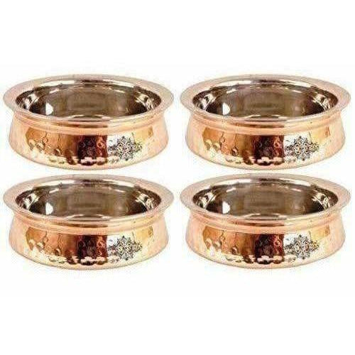 Steel Copper Handi Bowl Hammered Design Serving Dishes - Set of 4 - Swadesiicart