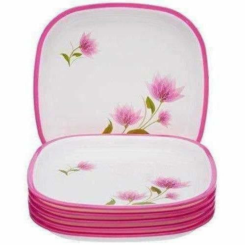Pink Color Square Quarter Plate Set - 6 Plates Set - Swadesiicart