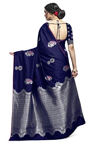 Shiv Textiles Women's Dark Blue Jacquard Art Silk Saree | Swadesiicart