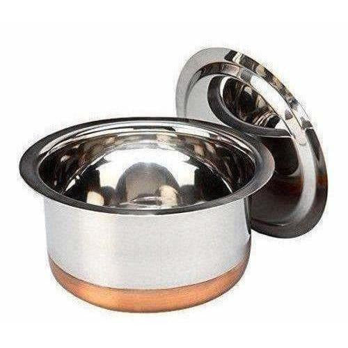 Stainless Steel Patila Round Copper Bottom Container Ganj Tapeli with Lid - Swadesiicart