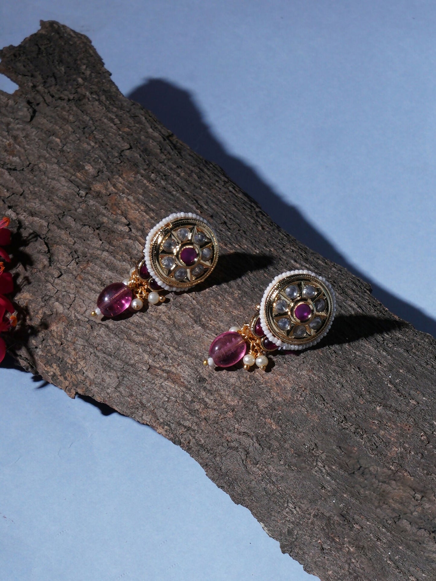 Kundan Studs with Stones (Gold) - Ruby Raang | Swadesiicart