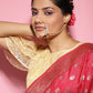 Gold-Polished White Red Kundan Studded Beaded Chained Nose Ring - Ruby Raang | Swadesiicart
