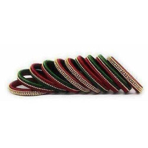 Handmade Silk Thread Bangle Maroon and Green Color - Swadesiicart