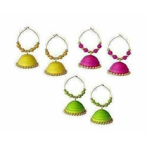 Combo Set - Handmade Paper Quilling Yellow - Pink and Fluorescent Earrings - Madhu Collections