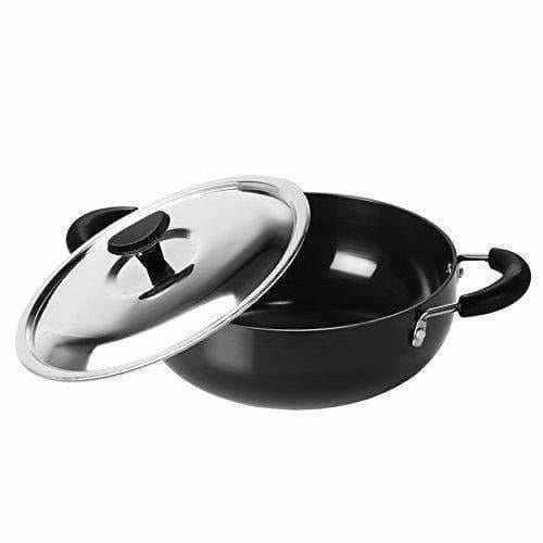 Hard Anodised Deep Kadhai With Stainless Steel Lid - Swadesiicart