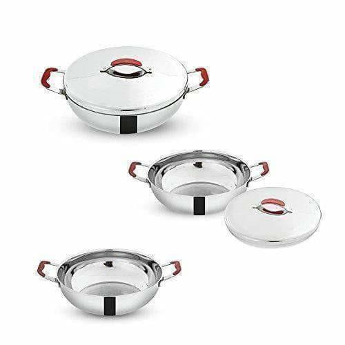 Stainless Steel Kadai with Lid - 2.5 Litres - Swadesiicart