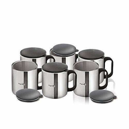 Stainless Steel Coffee Cup Set of 6 (With Lid) - Swadesiicart