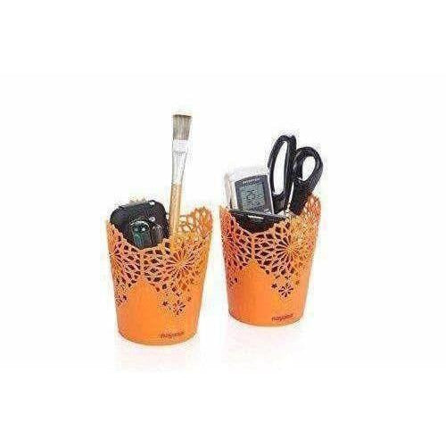 Lacy 2 Piece Plastic Tall Basket Set, Orange - Swadesiicart