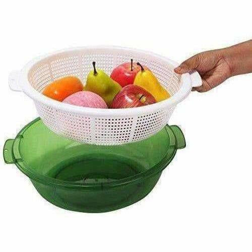 Multipurpose Double Layer Plastic Sieve Drainer Bowl - Swadesiicart