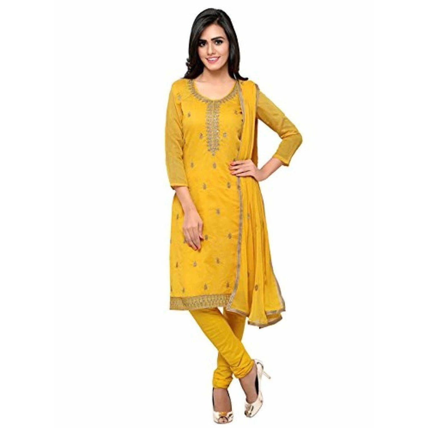 Yellow Chanderi Cotton Dress Material | Swadesiicart