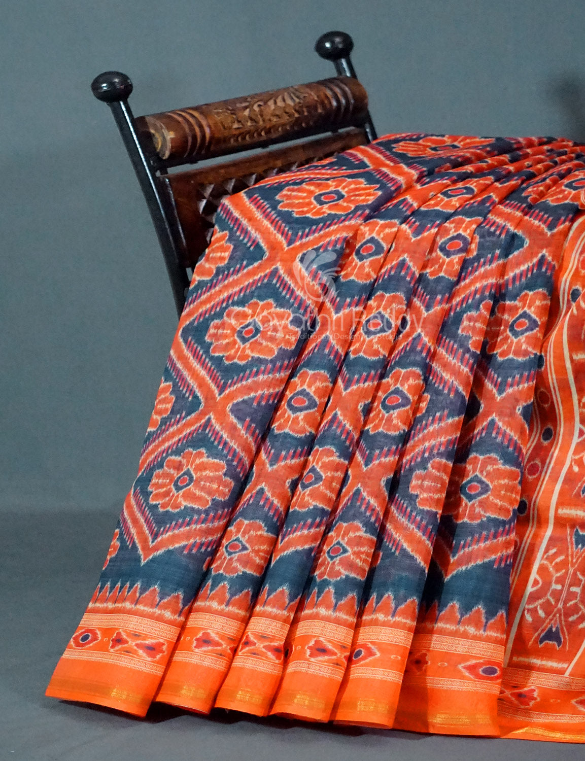 Shades of Grey Colour Floral Print Semi Chanderi Saree By Gayathri Reddy Designer Studio | Swadesiicart