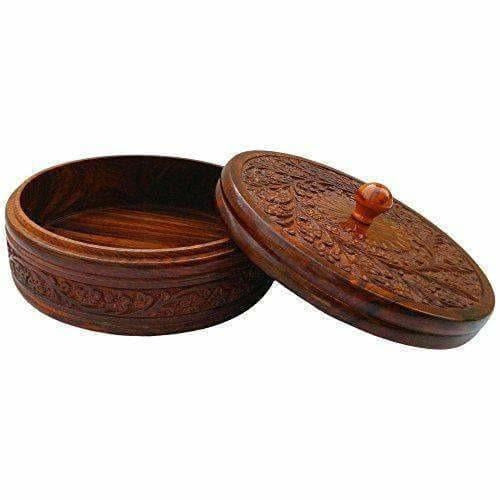 Handcrafted Wooden Box Pot Serving Bowl with Lid - Swadesiicart