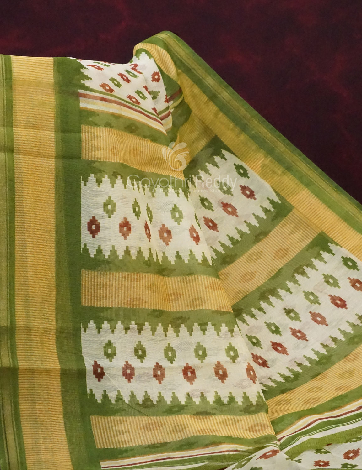 Combo of White and Green Patan Patola Semi Chanderi Saree By Gayathri Reddy Designer Studio | Swadesiicart