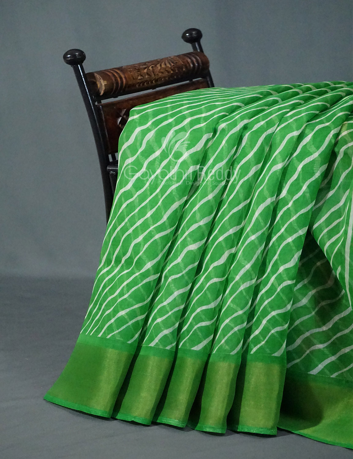 Shades of Parrot Green Leheriya Print Semi Chanderi Saree By Gayathri Reddy Designer Studio | Swadesiicart