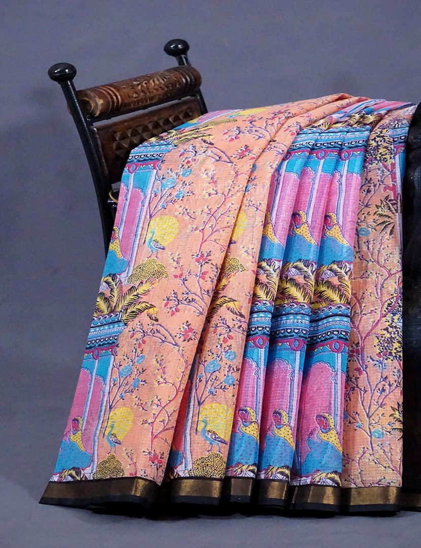 Light Peach Colour Rajasthani Design Pure Kota Cotton Saree By Gayathri Reddy Designer Studio | Swadesiicart