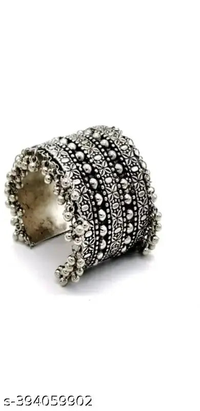 Tehzeeb Creations Women's Silver Colour Oxidised Kada Afghani Style Bangle - Swadesiicart