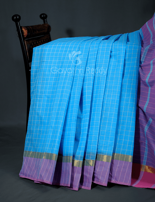 Sky Blue Coloured With Checks Pure Mangalgiri Cotton Saree By Gayathri Reddy Designer Studio | Swadesiicart