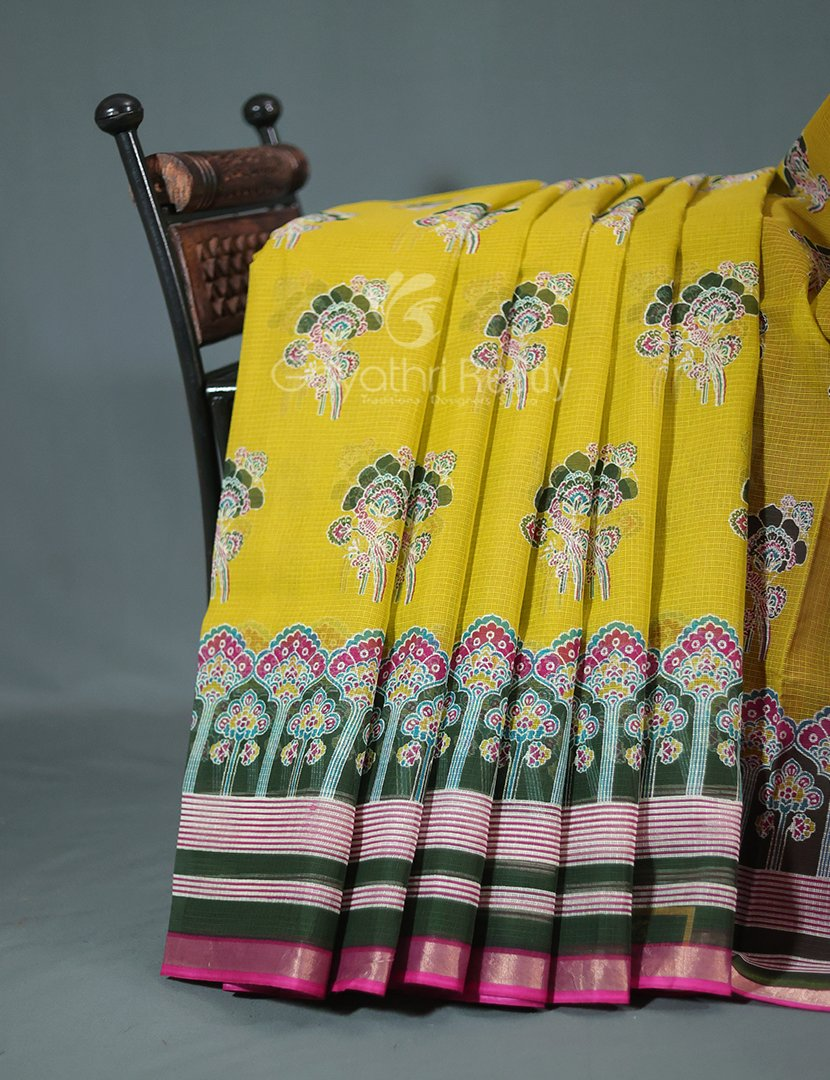 Shades of Dry Mehendi With Block Design Pure Kota Cotton Saree By Gayathri Reddy Designer Studio | Swadesiicart