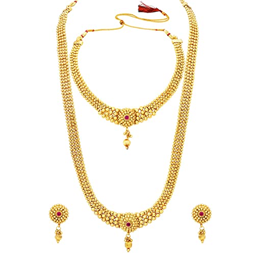 Gold-Polished Traditional Style Choker Necklace Jewellery Set for Women/Girls - Wahe Jewels - Swadesiicart