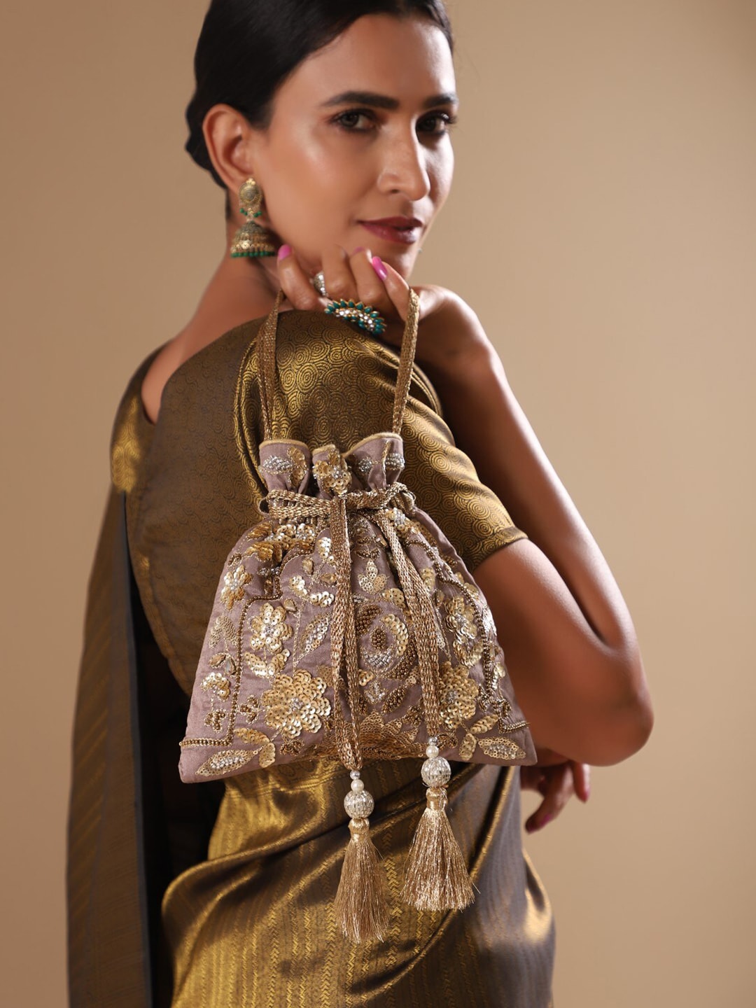 Masq Gold-Toned Embellished Potli Clutch - Swadesiicart