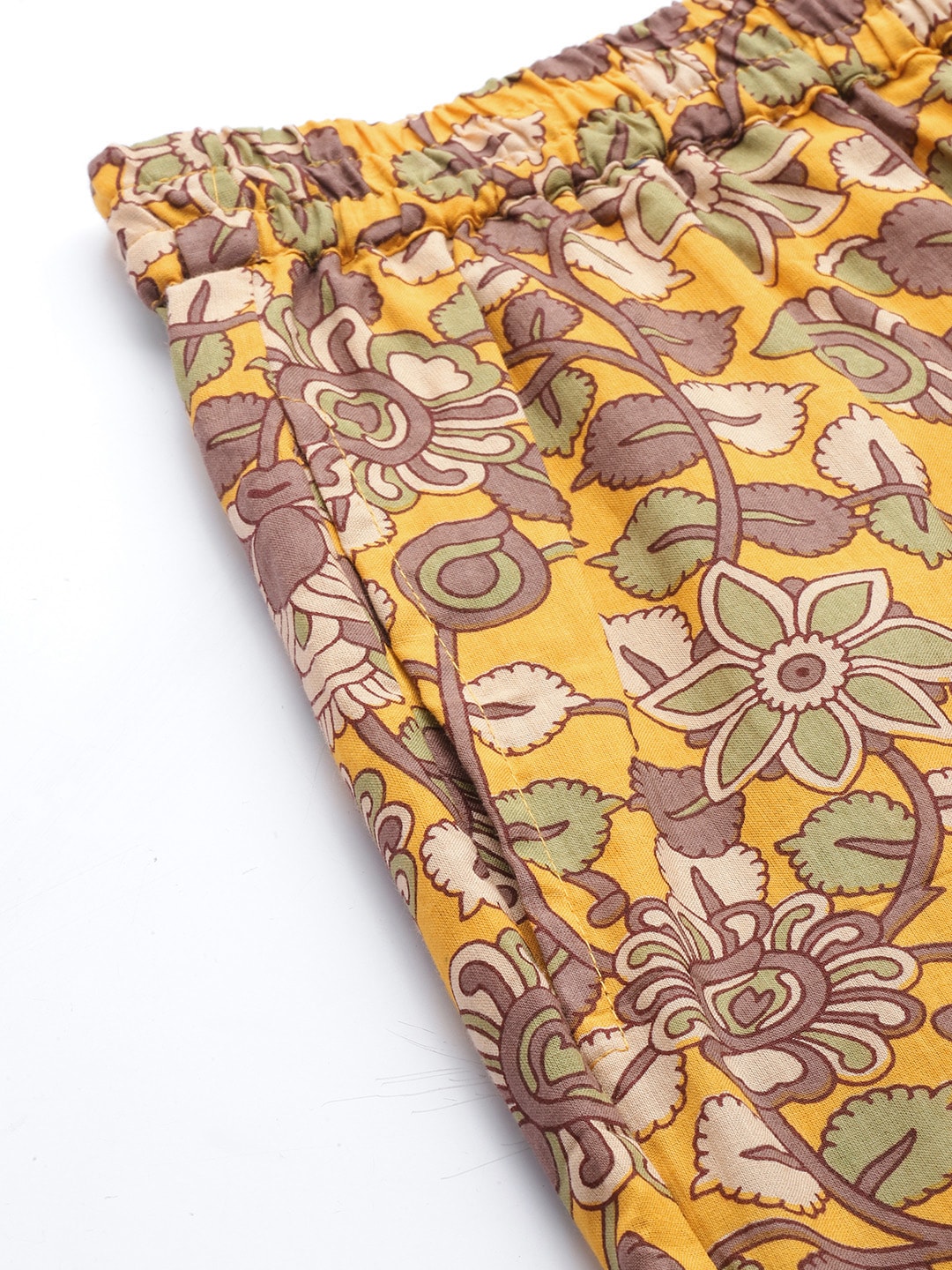 InWeave Mustard Kalamkari Print Co Ord Set With Belt - Swadesiicart