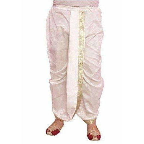 Men's Silk Solid Dhoti (White, Free Size) | Swadesiicart