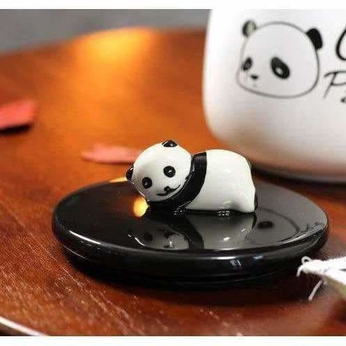 Panda Ceramic Mug with Ceramic Lid and Spoon(Random Design)-300 ML (Pack of 1) - Swadesiicart