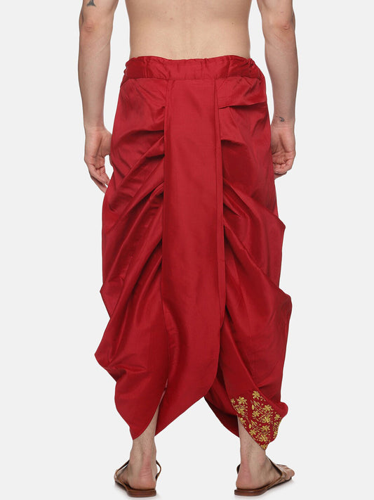 Sethukrishna Men Maroon Embroidered Dhoti Pant | Swadesiicart