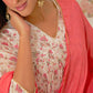 Janasya Women's White Chiffon Lurex Floral Printed Festive Straight Kurta Set | Swadesiicart