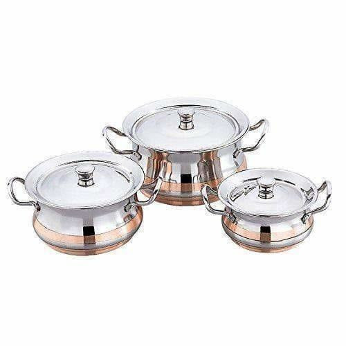 Stainless Steel Cookware Set 3pcs Copper Dish Line Bottom - Swadesiicart