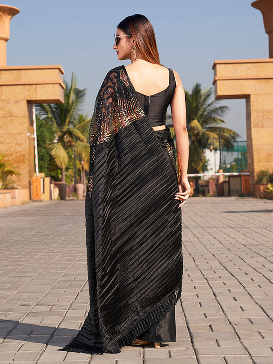Tikhi Imli Sequinned Satin Saree | Swadesiicart