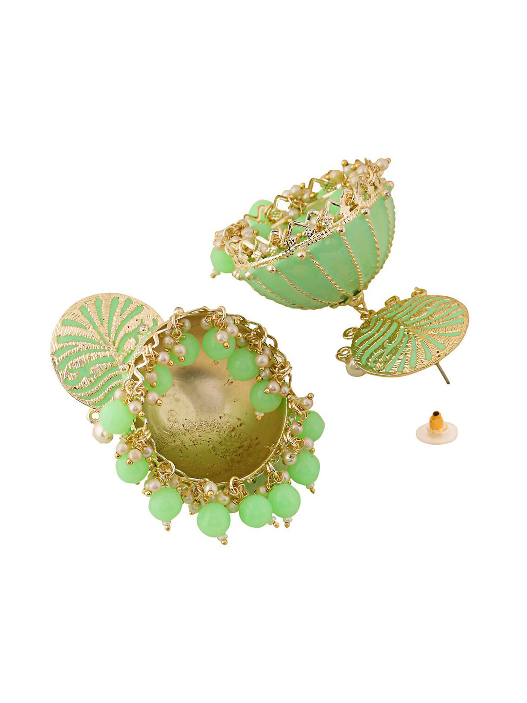 Yellow Chimes Women Green Meenakari Jhumkas Earrings - Swadesiicart
